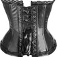 Top Drawer Black Faux Leather & Lace Trim Steel Boned Corset - Daisy Corsets