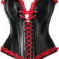 Top Drawer Black Faux Leather & Red Lace Trim Steel Boned Corset - Daisy Corsets