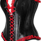 Top Drawer Black Faux Leather & Red Lace Trim Steel Boned Corset - Daisy Corsets