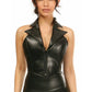 Top Drawer Black Faux Leather Steel Boned Collared Bustier Top - Daisy Corsets