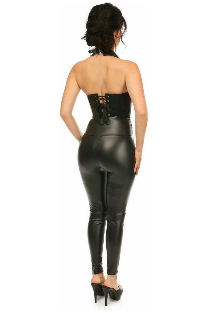 Top Drawer Black Faux Leather Steel Boned Collared Bustier Top - Daisy Corsets