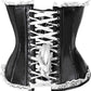 Top Drawer Black Faux Leather & White Lace Trim Steel Boned Corset