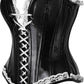 Top Drawer Black Faux Leather & White Lace Trim Steel Boned Corset