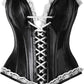 Top Drawer Black Faux Leather & White Lace Trim Steel Boned Corset