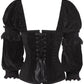 Top Drawer Black Velvet Steel Boned Long Sleeve Corset - Daisy Corsets