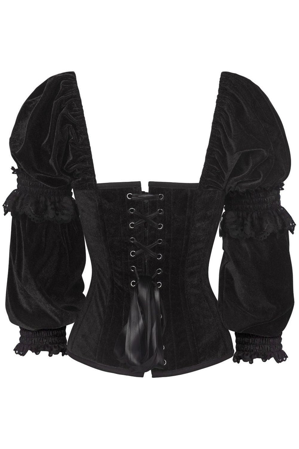 Top Drawer Black Velvet Steel Boned Long Sleeve Corset - Daisy Corsets