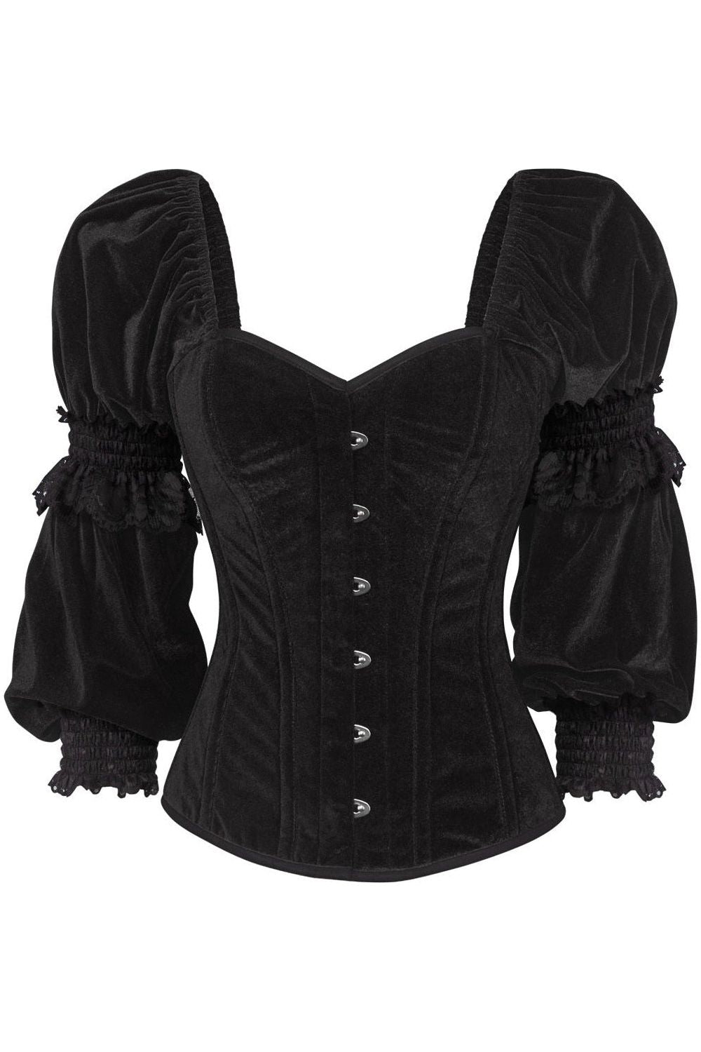 Top Drawer Black Velvet Steel Boned Long Sleeve Corset - Daisy Corsets