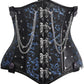 Top Drawer Black/Blue Steel Boned Underbust Corset w/Chains and Clasps - Daisy Corsets