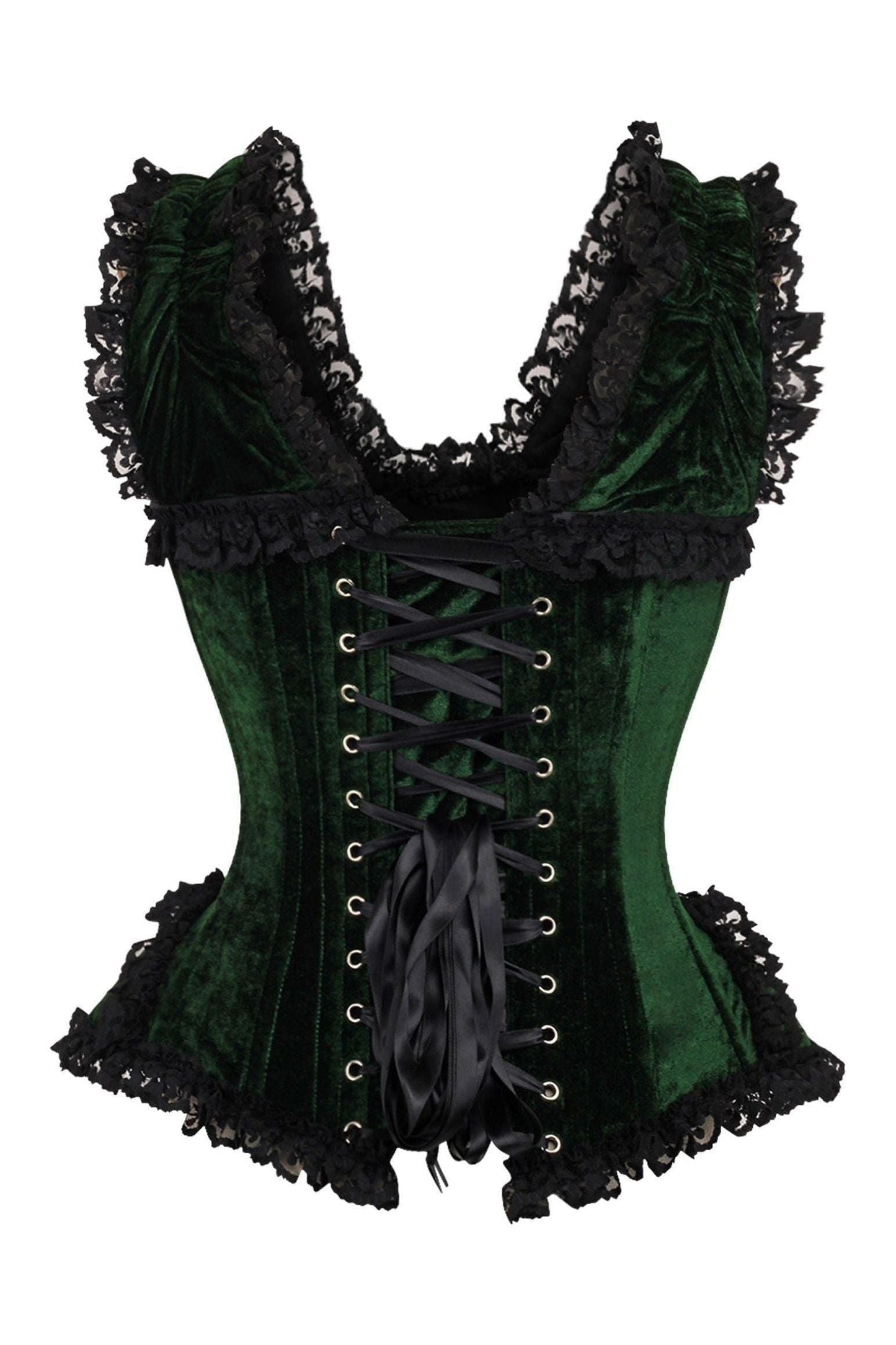 Top Drawer Dark Green Velvet & Lace Steel Boned Corset w/Cap Sleeves - Daisy Corsets