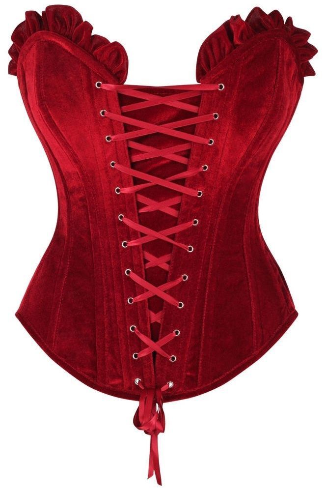 Top Drawer Dark Red Velvet Lace - Up Steel Boned Overbust Corset - Daisy Corsets