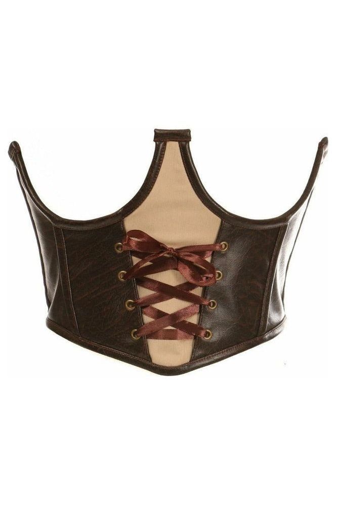 Top Drawer Faux Leather Steel Boned Lace - Up Open Cup Waist Cincher - Daisy Corsets