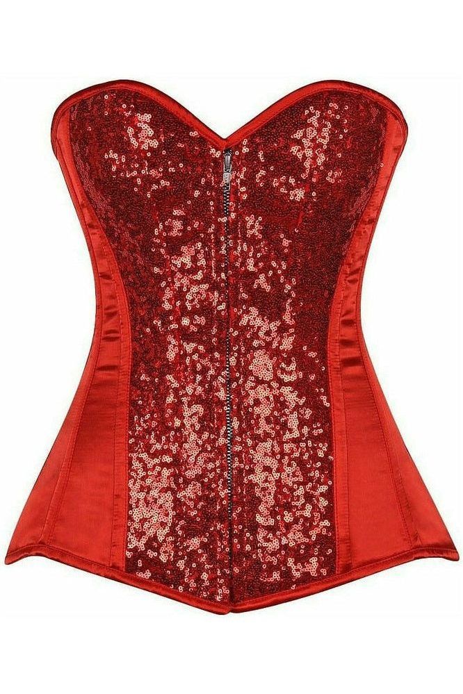 Top Drawer Red Sequin Steel Boned Corset - Burlesque Dancer