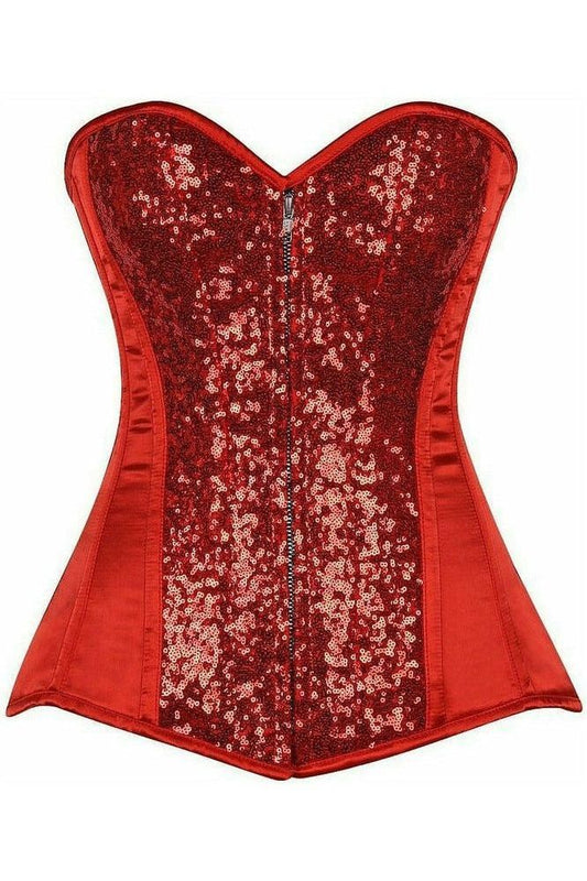 Top Drawer Red Sequin Steel Boned Corset - Burlesque Dancer
