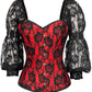 Top Drawer Red w/Black Lace Steel Boned Long Sleeve Corset - Daisy Corsets