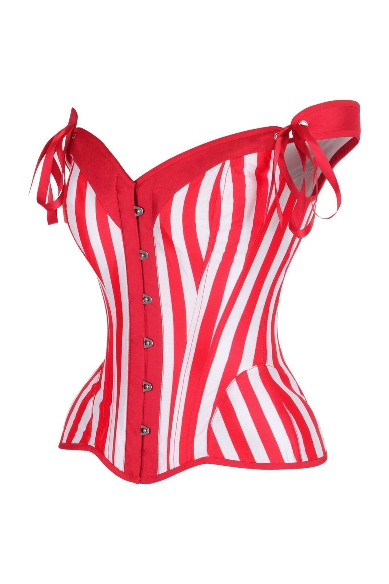 Top Drawer Red/White Striped Steel Boned Corset w/Straps - Daisy Corsets