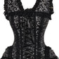 Top Drawer Silver/Black Swirl Brocade & Lace Steel Boned Corset w/Cap Sleeves - Daisy Corsets