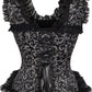 Top Drawer Silver/Black Swirl Brocade & Lace Steel Boned Corset w/Cap Sleeves - Daisy Corsets