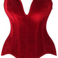 Top Drawer Steel Boned Dark Red Velvet Plunge Neckline Overbust Corset - Daisy Corsets