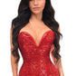 Top Drawer Steel Boned Red Sequin Plunge Neckline Overbust Corset - Daisy Corsets