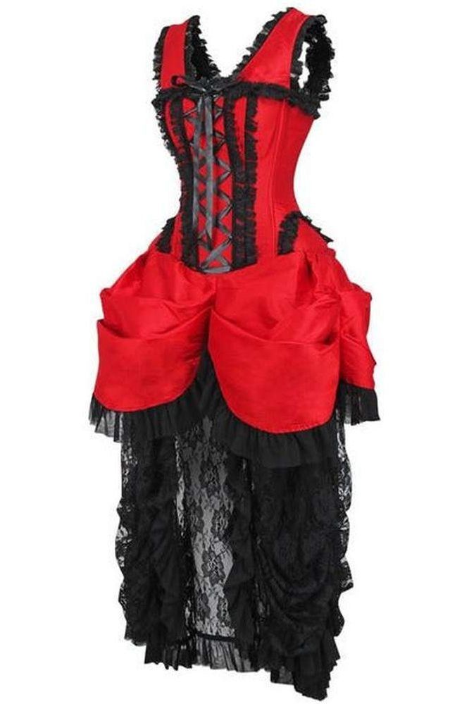Top Drawer Steel Boned Red/Black Lace Victorian Bustle Corset Dress - Daisy Corsets