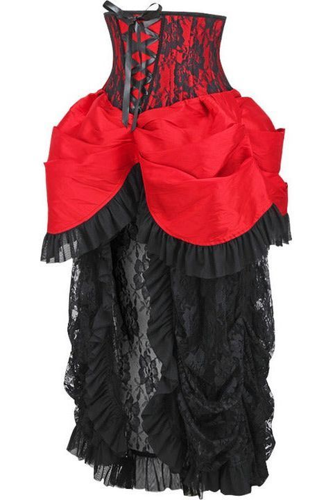 Top Drawer Steel Boned Red/Black Lace Victorian Bustle Underbust Corset Dress - Daisy Corsets