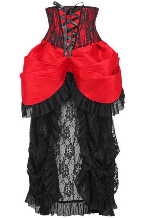 Top Drawer Steel Boned Red/Black Lace Victorian Bustle Underbust Corset Dress - Daisy Corsets