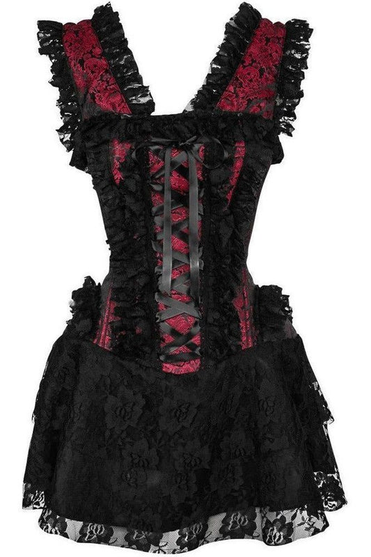 Top Drawer Steel Boned Red/Black Lace Victorian Corset Dress - Daisy Corsets