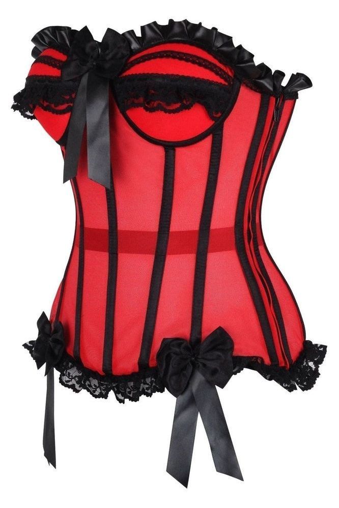 Top Drawer Steel Boned Red/Black Mesh Underwire Bustier Corset - Daisy Corsets