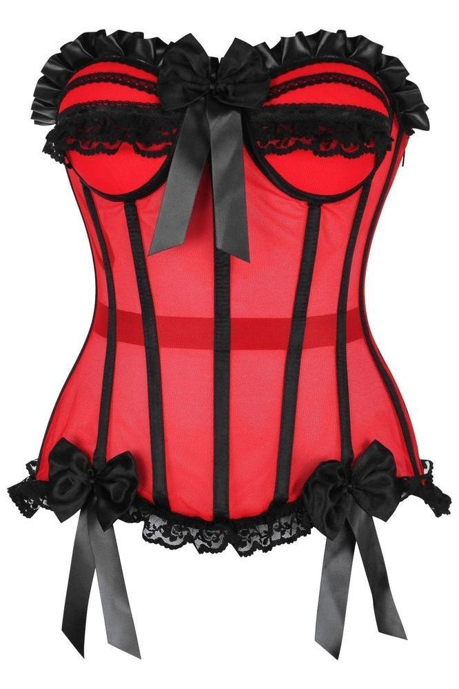 Top Drawer Steel Boned Red/Black Mesh Underwire Bustier Corset - Daisy Corsets