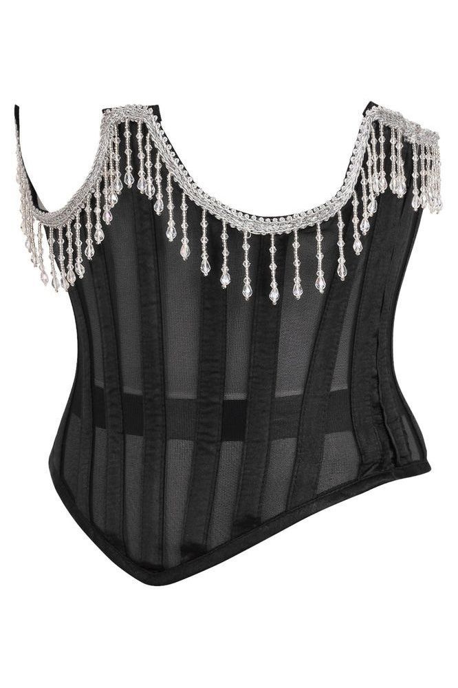 Top Drawer Steel Boned Sheer Underwire Waist Cincher w/Fringe - Daisy Corsets