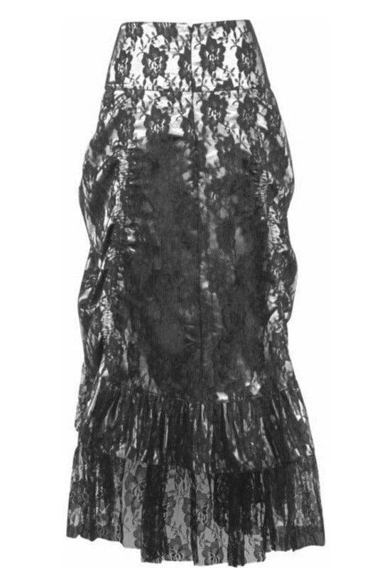 White w/Black Lace Overlay Ruched Bustle Skirt - Daisy Corsets