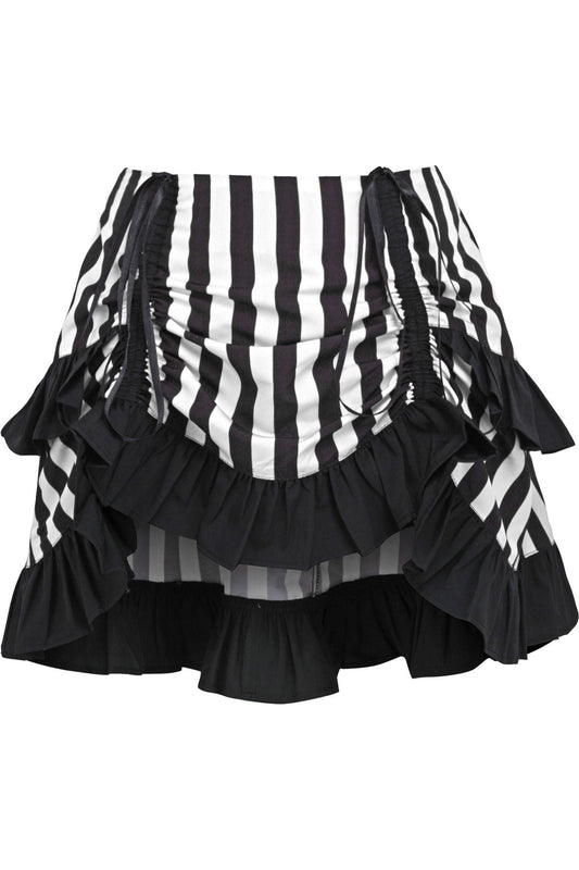 White/Black Striped Ruched Bustle Skirt - Daisy Corsets