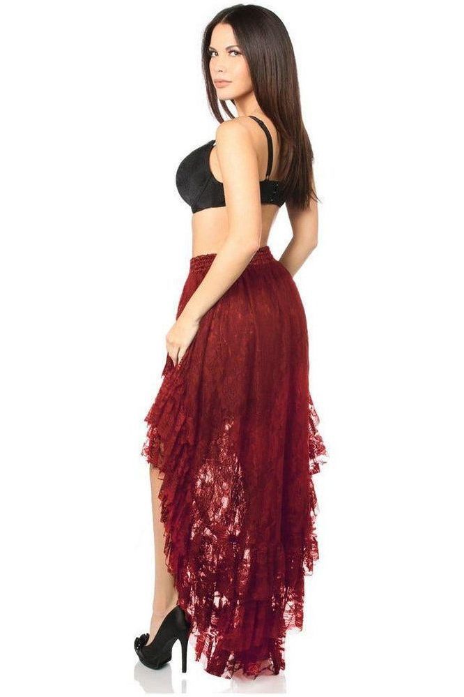 Wine High Low Lace Skirt - Daisy Corsets