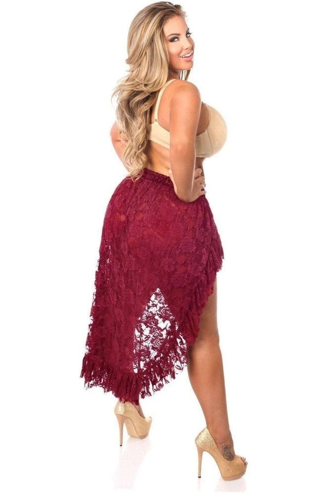 Wine High Low Lace Skirt - Daisy Corsets