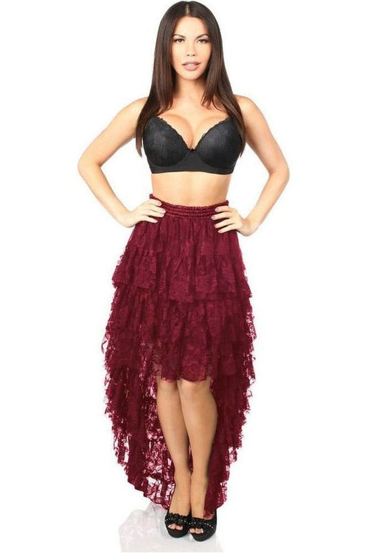 Wine High Low Lace Skirt - Daisy Corsets