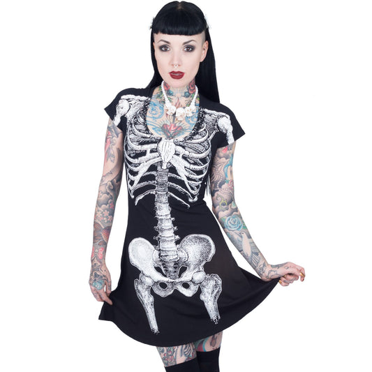 Skeleton White Flare Dress Skater Halloween Bones Hip Crypt Kreepsville
