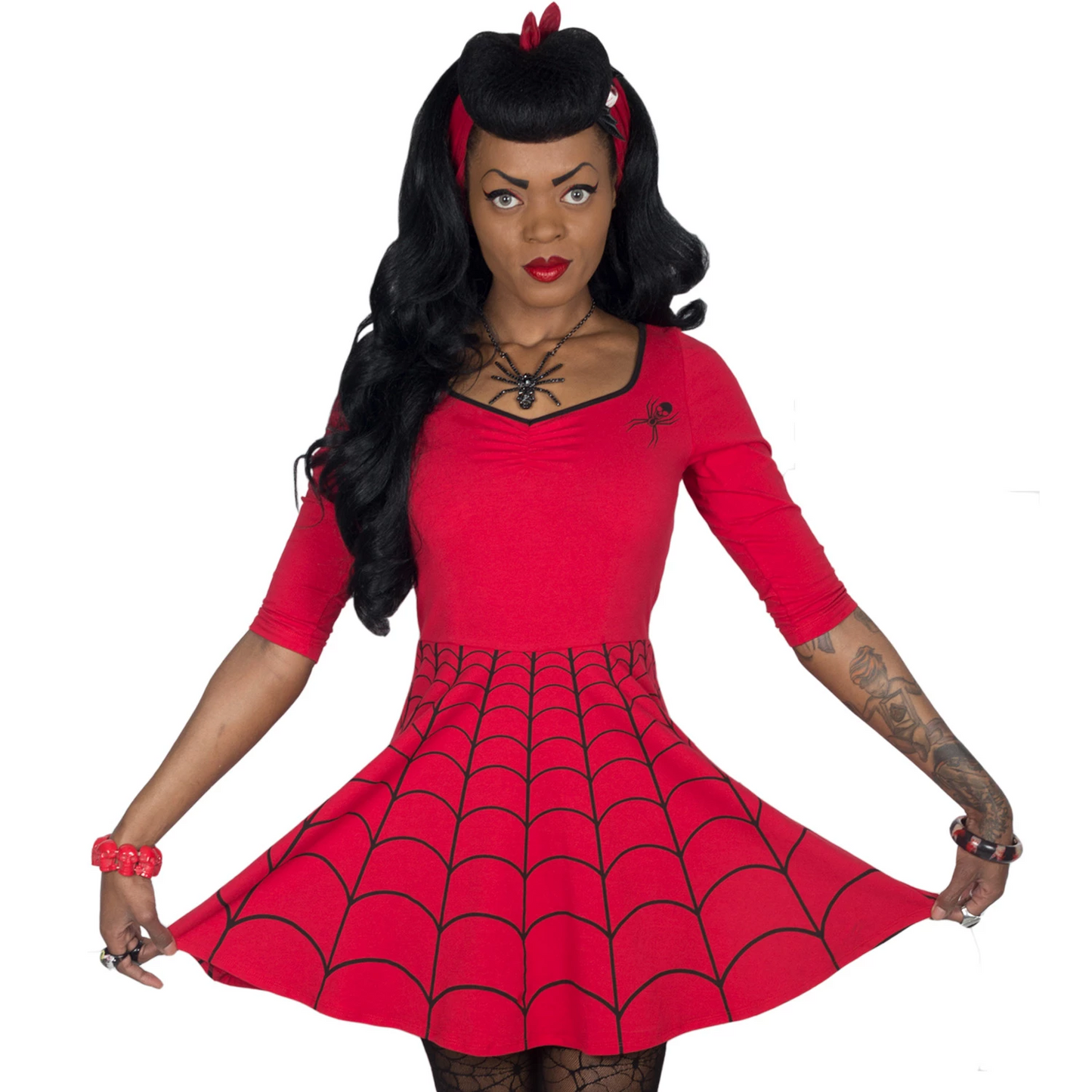Spiderweb Red Skater Dress