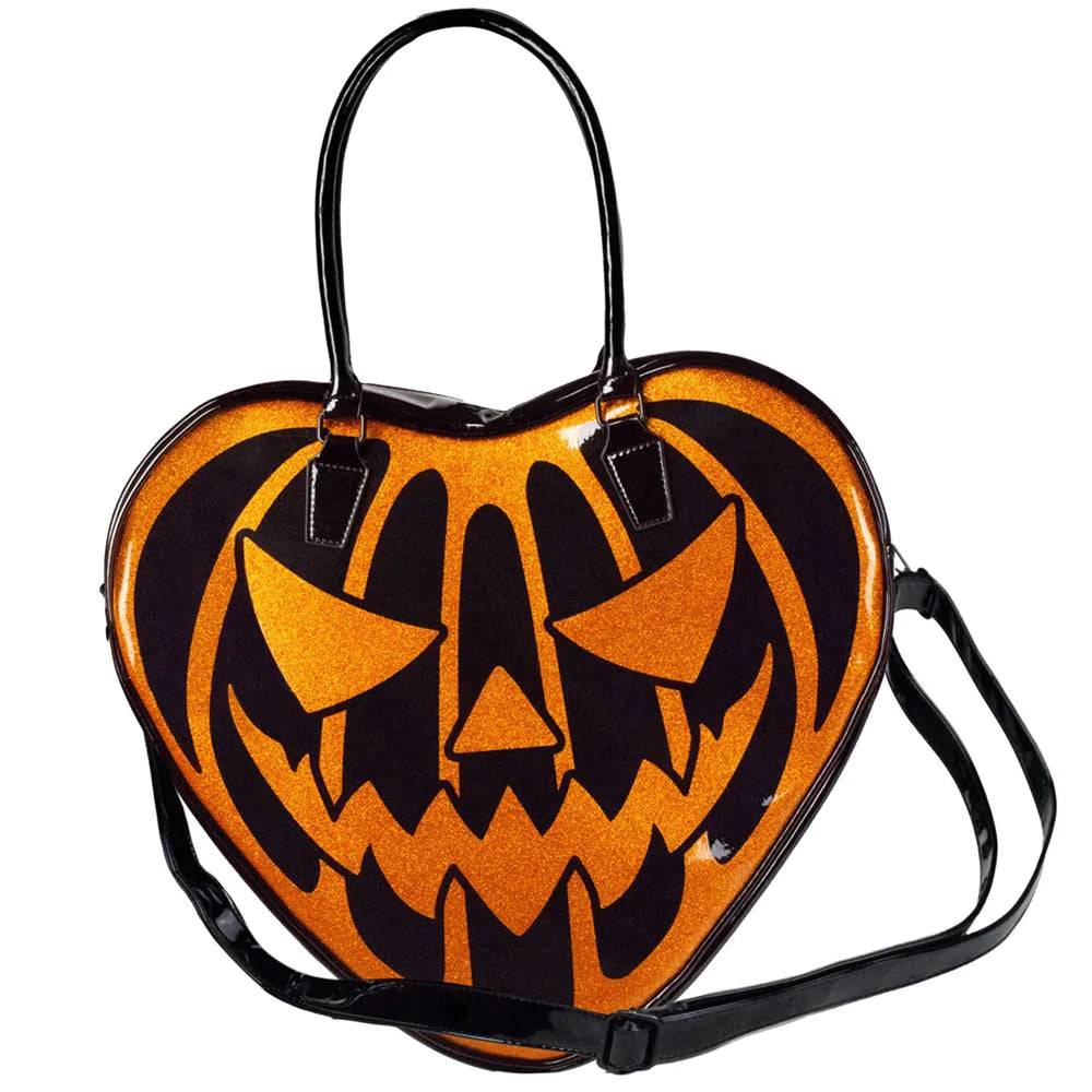 Pumpkin Glitter Heart Bag