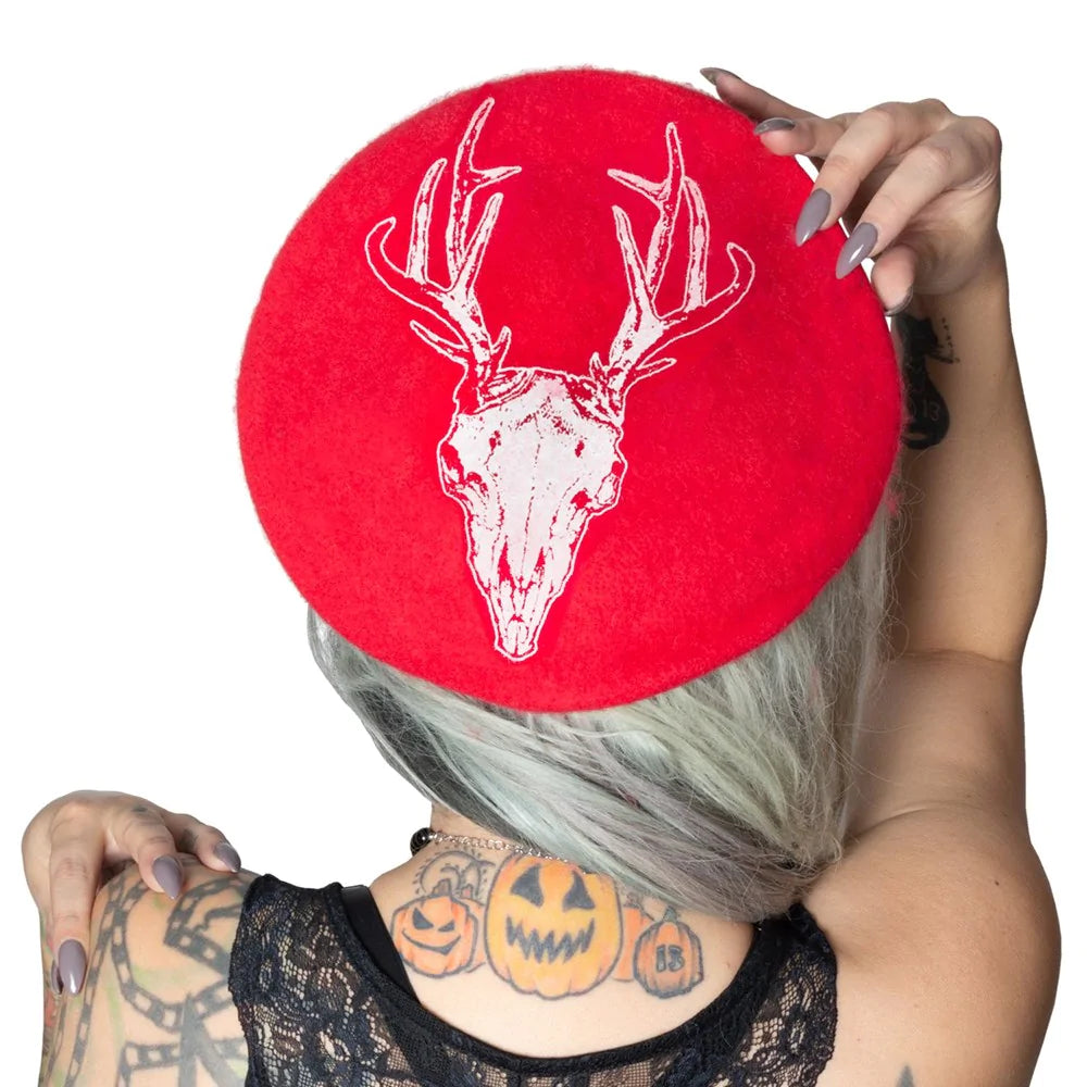 Deer Skull Red Beret Hat Hip Crypt Kreepsville
