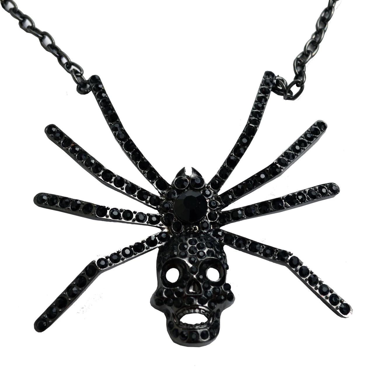 Dia Spider Skull Necklace Black