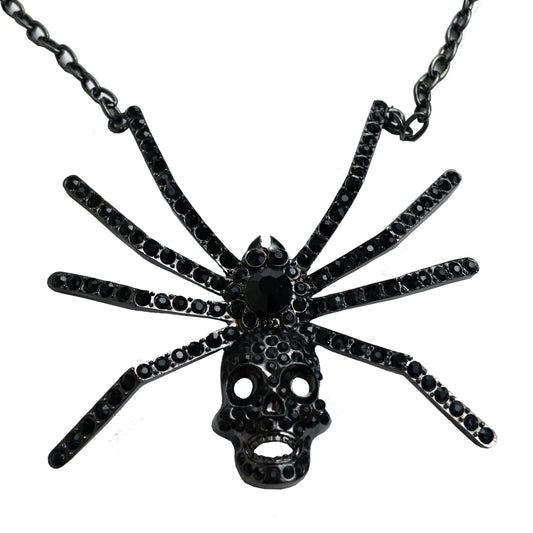 Dia Spider Skull Necklace Black