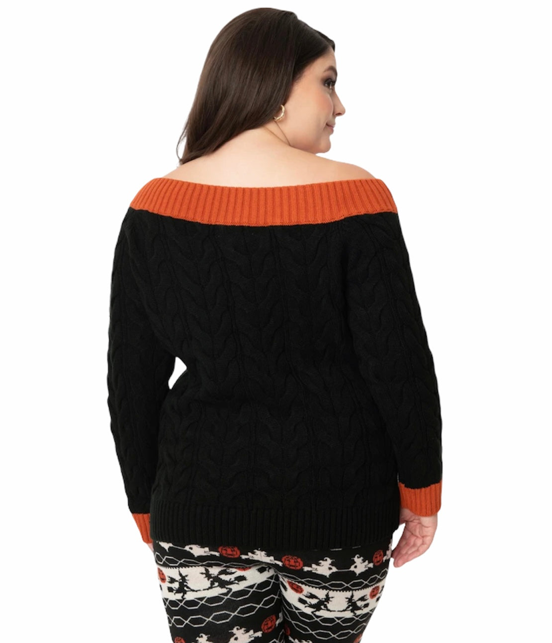 Unique Vintage Black & Burnt Orange Off Shoulder Allen Sweater