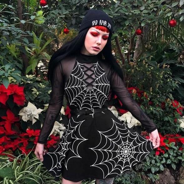 Tangled Web We Weave Spiderweb Choker Skater Dress